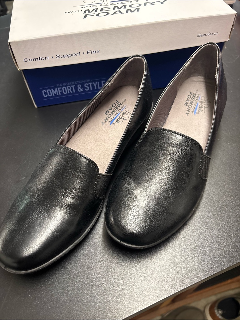 Life Stride Black Slip-On Memory Foam Loafers